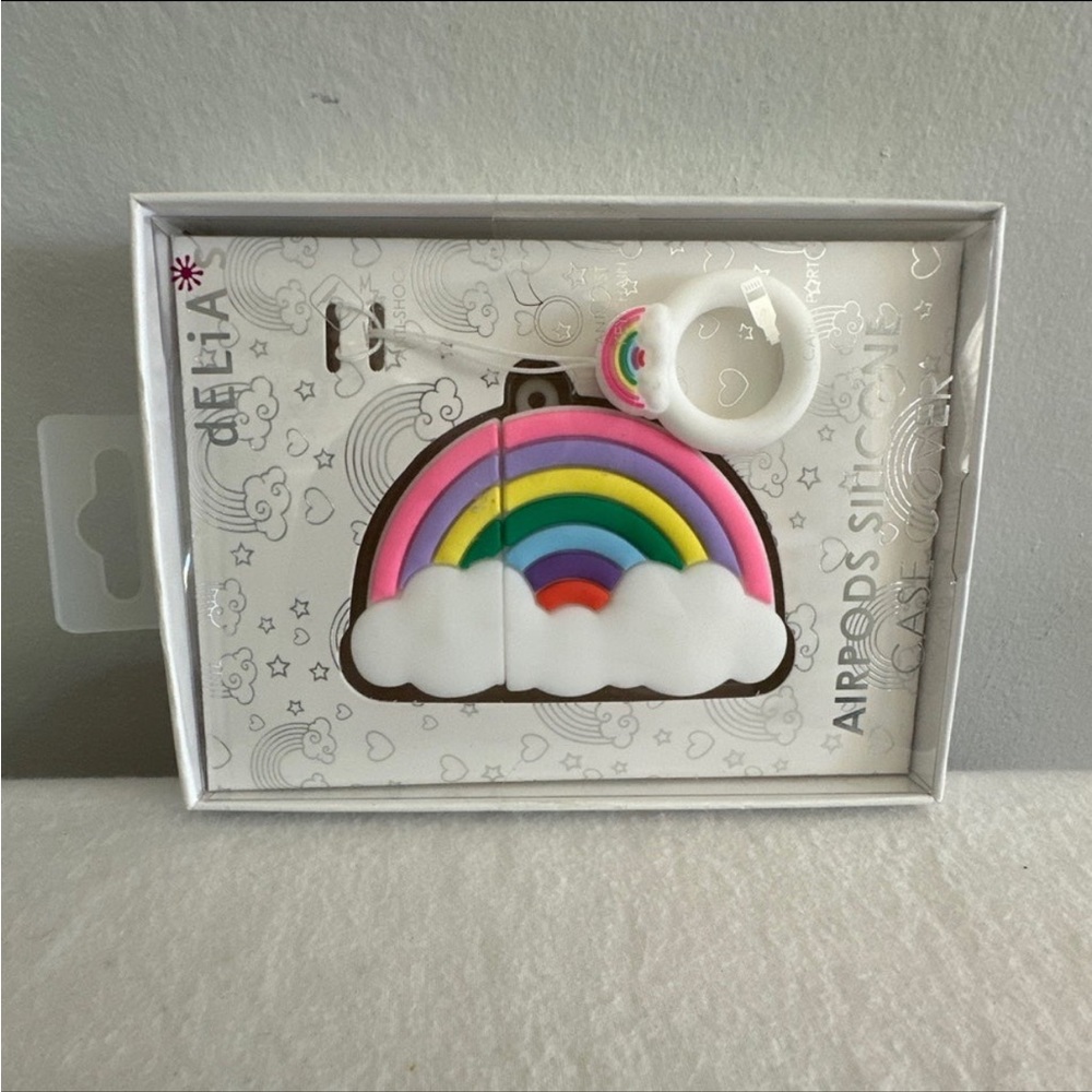 dELIA*s Airpods Silicone Case Cover Rainbow Clouds Anti-Shock Keychain